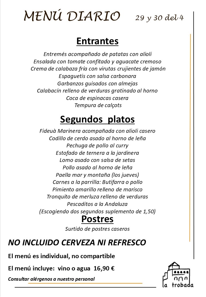 MENÚ DEL DÍA CASTELLANO